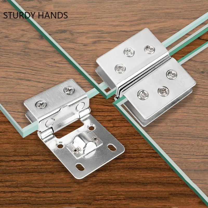 2Pcs Stainless Steel Glass Door Hinges Bathroom Glass Clamp Punch-free Hinge Cabinet Door Hinge Stainless Steel Hinges