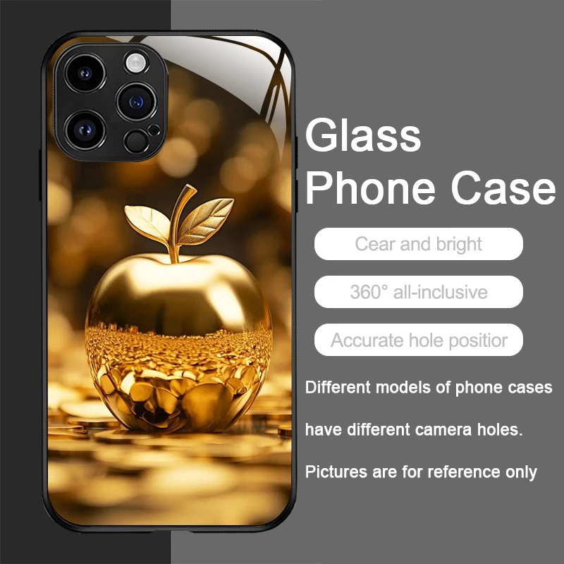 Golden Apple Tempered Glass Hard Protective Phone Case