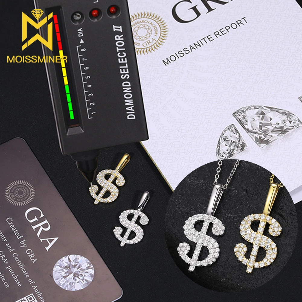 Dollar Moissanite Necklaces S925 Silver Pendant For Women Men Hip Hop Jewelry Pass Diamonds Tester With GRA Free Shipping kawaii girls gift badge id card holders photo plastic protector case employees credentials bus pass name cardholder with lanyard