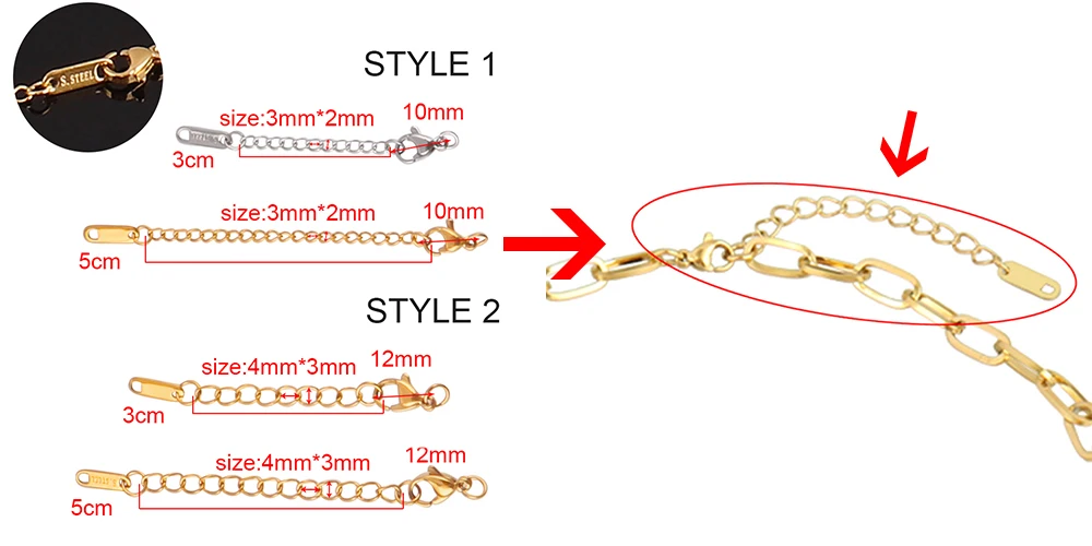 10 Stück Gold Edelstahl Karabiner Verbinder Erweiterte Verlängerung Schwanzkette für Schmuckherstellung Armband Halskette Erkenntnisse – Detail 3