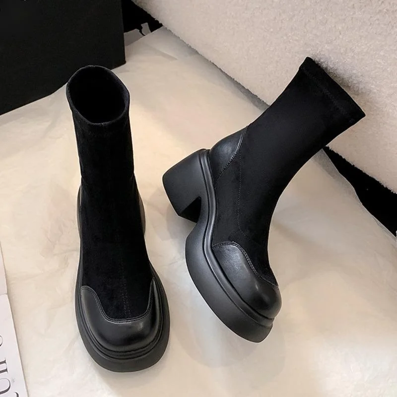 

Women's Martin Boots 2023 New Thick Sole Elevated Mid Length Boots Elastic Smoke Tube Thin Boots Socks Boots Fashion Design