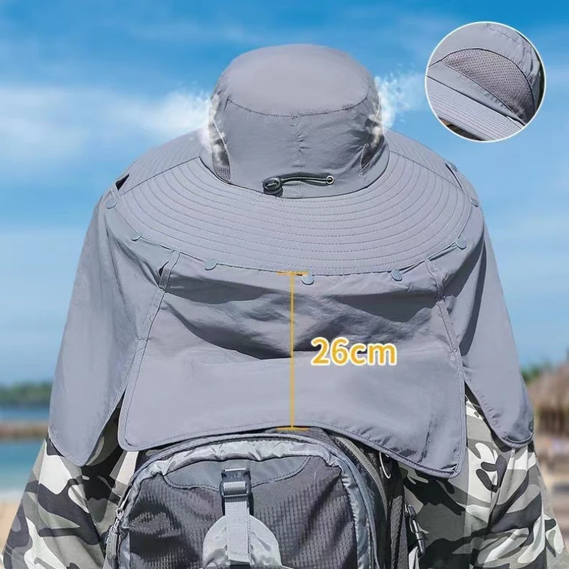 Fishing Hat Fisherman Hat Sunscreen Mosquito Repellent Breathable Hiking Sun Hat Face Covering Detachable UV Resistant Shawl Hat Quick Drying