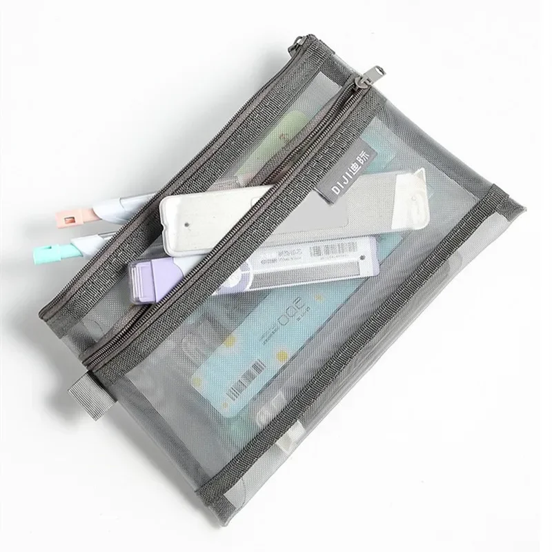 Simple Transparent Mesh Pencil Case Storage Student Pencil Bag Large Capacity Pouches Stationery Cosmetic Bags