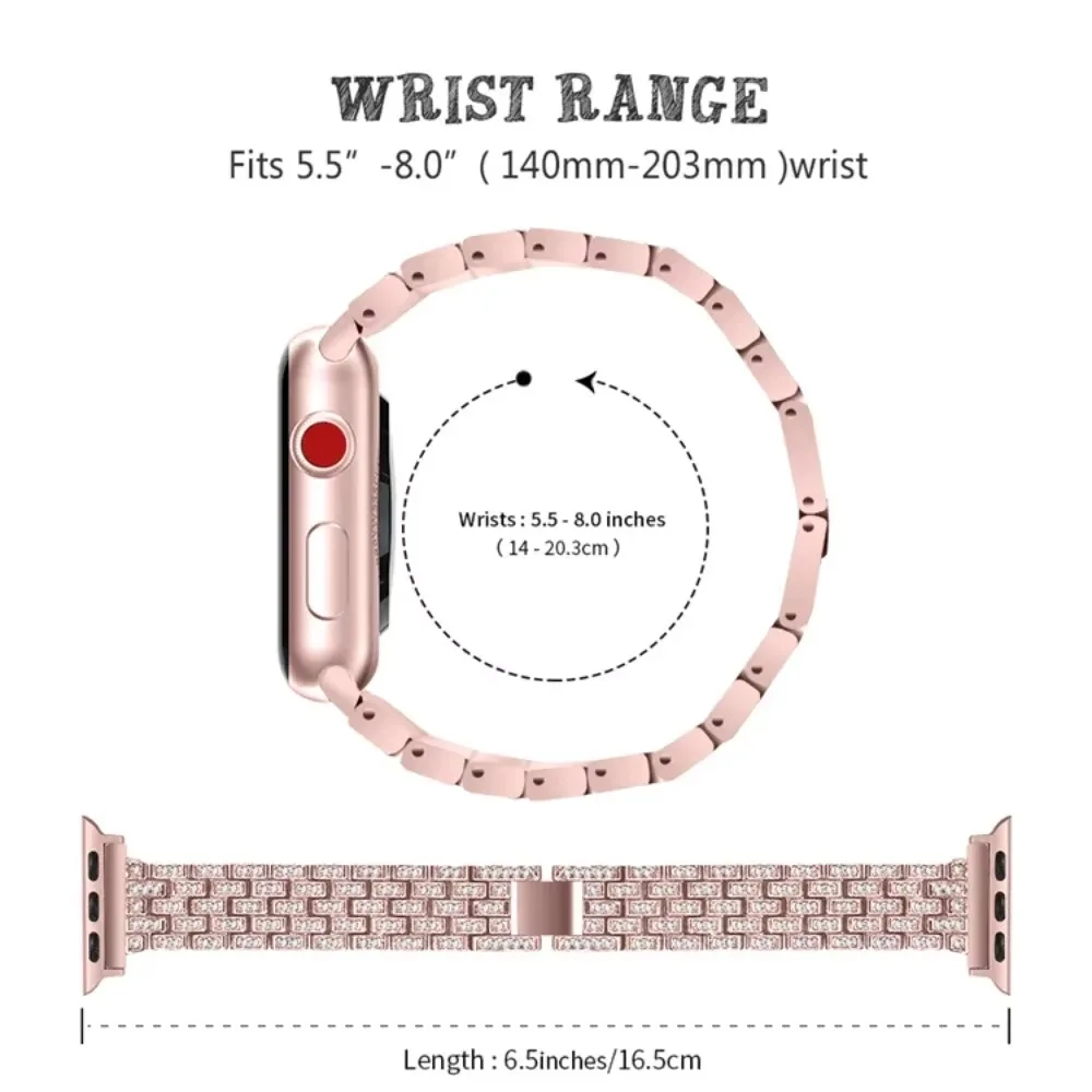 Suitable for Apple Watch 30/40/41mm 42/44/45/49mm full diamond studded simple and stylish metal watch strap