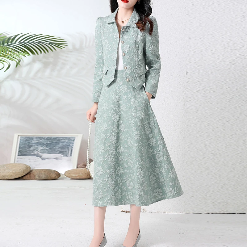 

New 2023 Spring Casual Set Women Crop Top And High Waist A-line Skirts Korean Slim Chic Office Lady 2 Pieces Set Skirt Suits