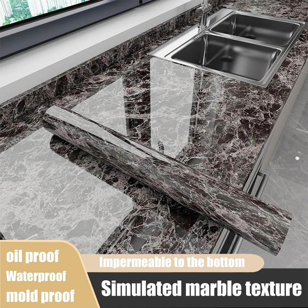 ห้องครัวน้ํามันทนหินอ่อนสติกเกอร์Self-Adhesive Wallสติกเกอร์กระดาษเดสก์ท็อปตู้สูงอุณหภูมิและกันน้ํา 1