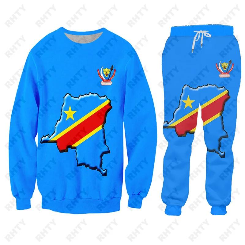 Congo Flag Zaire DR Hoodies Jacket Tracksuit Men 3D Print Pants Oversize African Pullover Sweatshirt Unisex Clothes Dropship