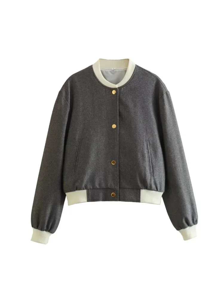 レディースボンバージャケット ヴィンテージ 無地 長袖 Oネック ベーシックジャケット 春 レディース カジュアルコート ボタン ストリートウェア シック トップス コート