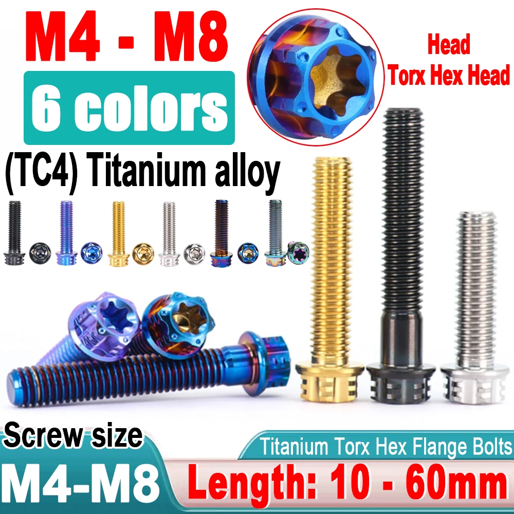 Titanium Ti Bolt M4 M5 M6 M8x10 15 20 25 30 35 40 45 50 55 60 65 70 75 80 85 90mm Flange Torx Head Screw Motorcycle Refitted