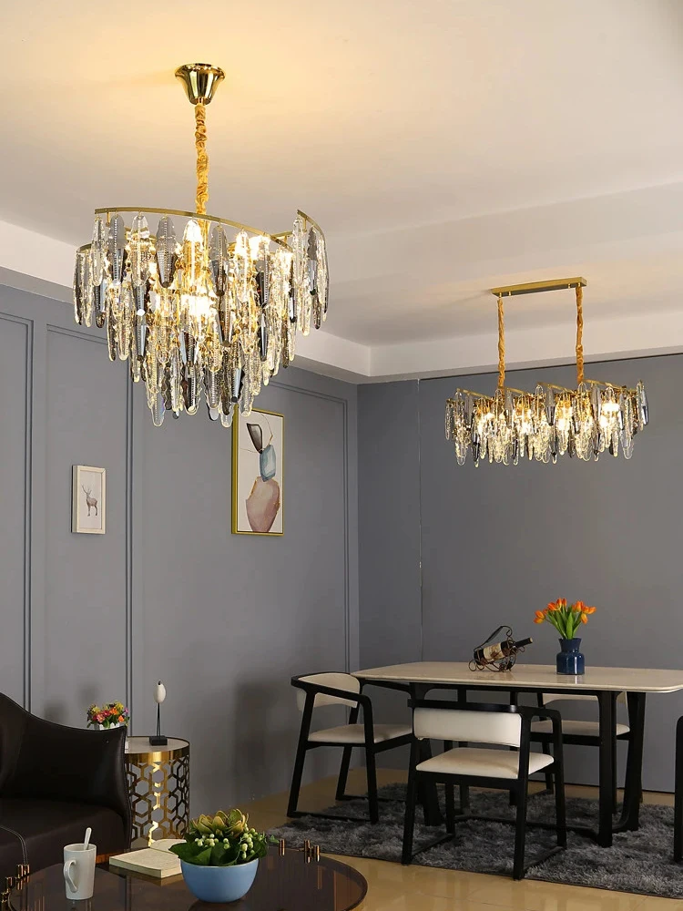 

Art Deco Golden Silver Crystal Dimmable LED Lustre Hanging Lamps Pendant Light Suspension Luminaire Lampen For Dinning Room