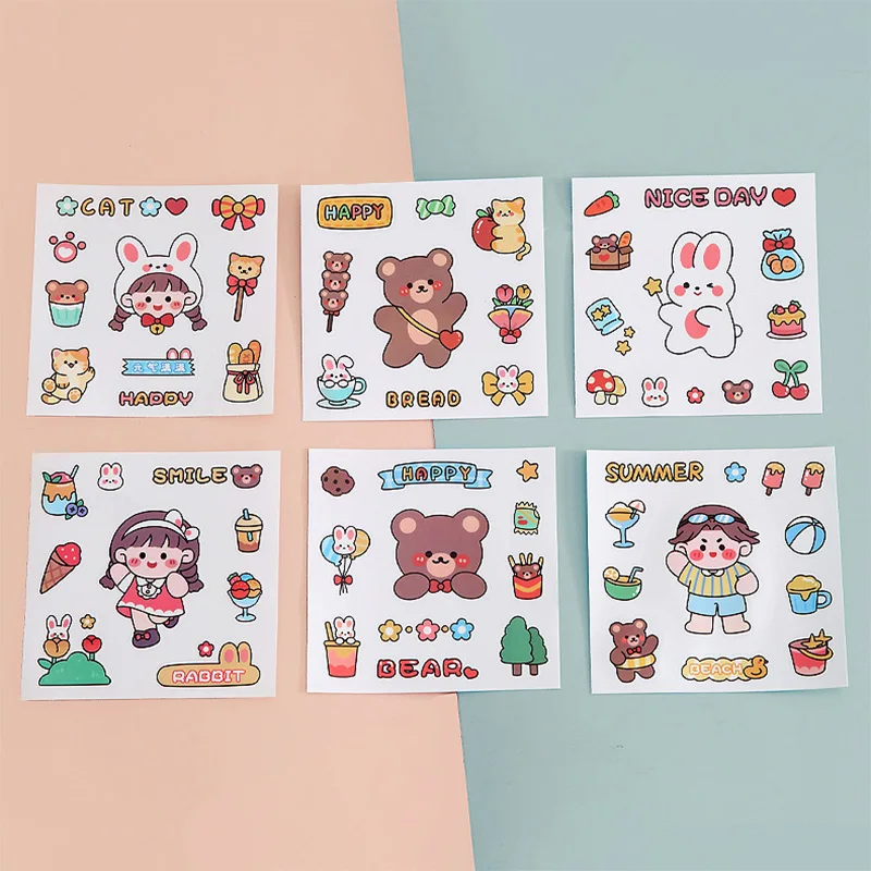 

6 Sheets/Set Creative Korean Version of Cartoon Transparent PVC Handbook Stickers Kawaii Scrapbooking Album DIY Decoration