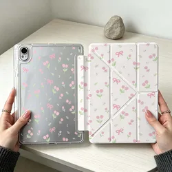 Custodia per tablet morbida con motivo a fiore rosa e fiocco