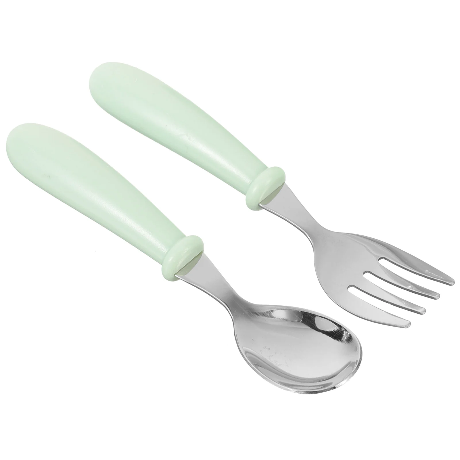 

1 Set Stainless Steel Spoon Fork Small Durable Simple Feeding Spoon Fork for Baby Kids Children (Green)