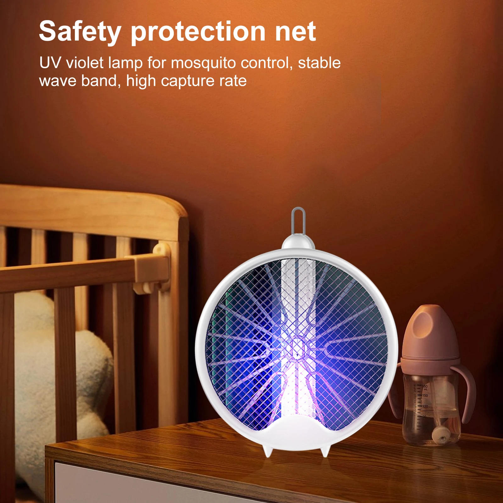 Electric Mosquito Racket Wall-mounted Fly Swatter UV Light Rotatable Fly Trap USB Rechargeable Pest  Bug Zapper Tools for Indoor