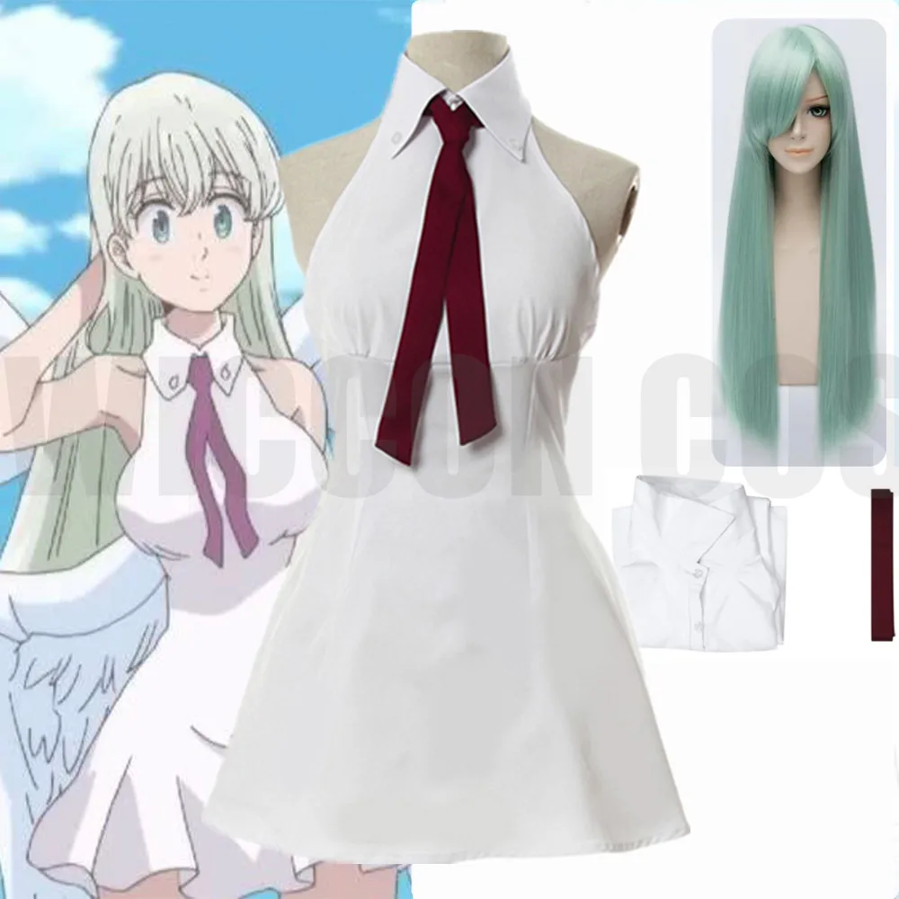 

The Seven Deadly Sins Wrath of The Gods Cosplay Costume Elizabeth Liones Women White Sleeveless Dress Cosplay Costume Halloween