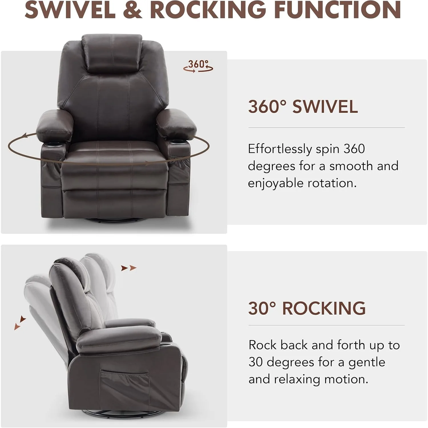 Oversized Swivel Rocker Recliner Chair with Heat and Massage 3