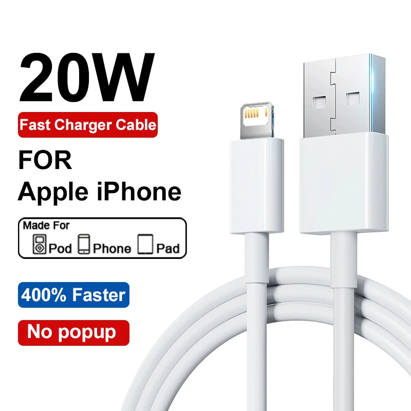

NEW 20W USB Fast Cable For Apple iPhone 14 13 11 12 Pro Max X XR XS 8 Plus SE 7S 6 USB A To Lightning Data Sync Cord Accessories