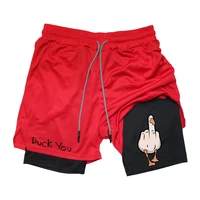Cartoon Duck Print Men's Shorts Summer Double Layer Letter Print  Quick Drying Pants Fitness Tracksuit Beach Short Pants RL0358 - Image 2