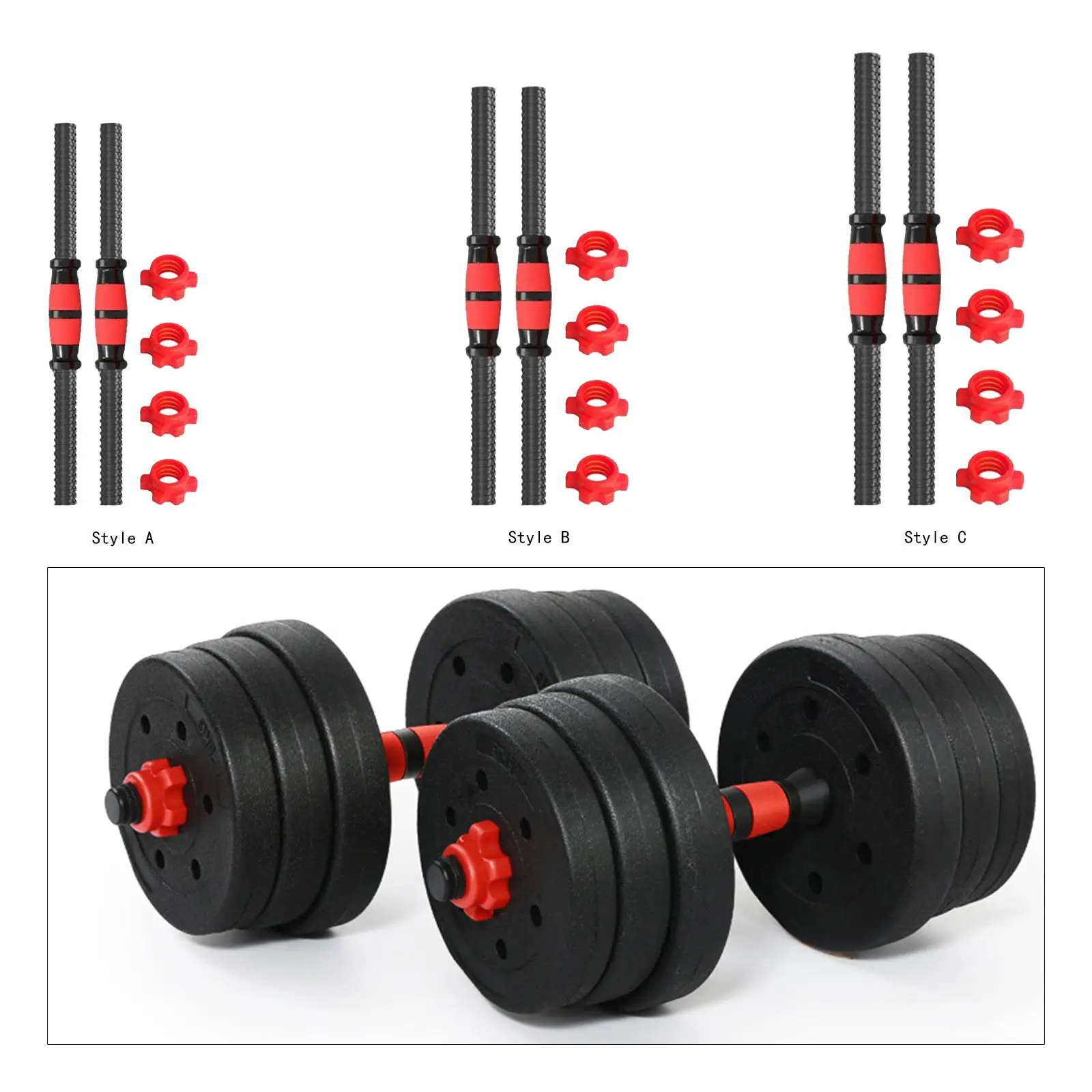 2x Dumbbell Bars Steel Easy to Install AntiSlip Grip with 4 Nuts for Sport Gym