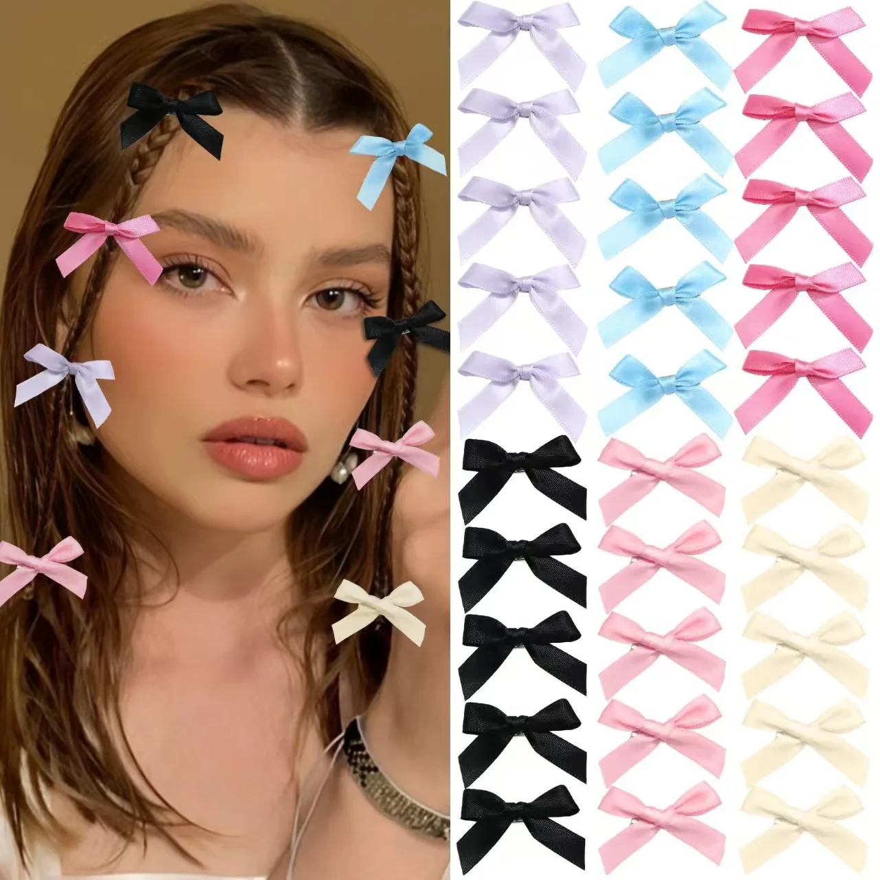 Vibrant Bow Hair Clip Collection - 12-Piece Set with Secure Non-Slip Grip