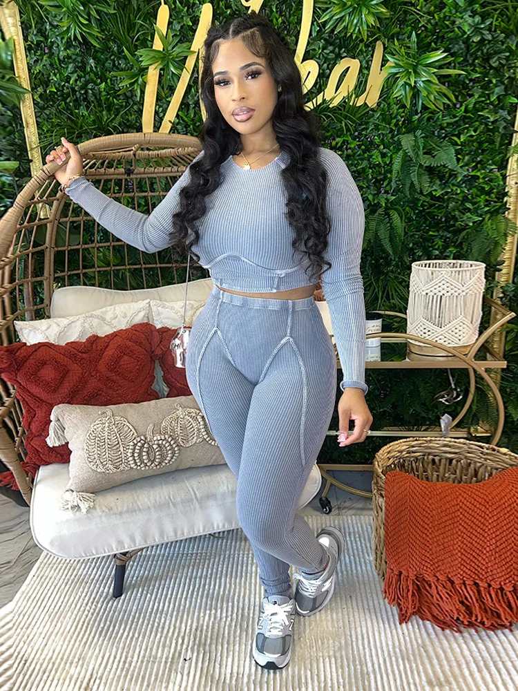 Wmstar Two Piece Set Women Casual Top and Pants Sets Fall Clothes Stretch New Outfits Matching Tracksuit Wholesale Dropshipping