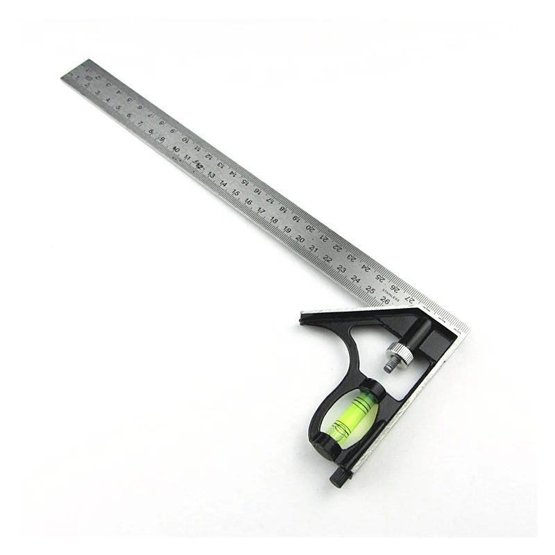 300Mm Adjustable Combination Square Angle Ruler 45 / 90 Degree With Bubble Level Multifunctional Gauge Measuring Tools