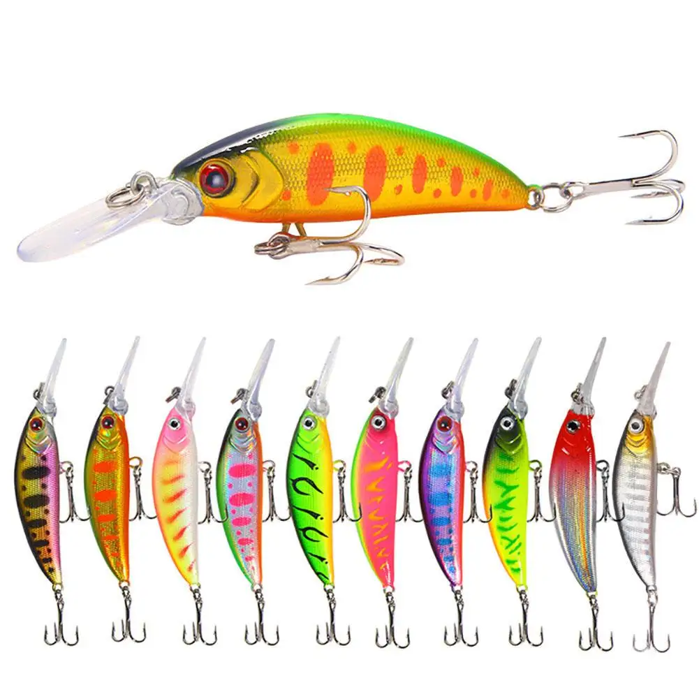 

10pcs 7cm/5.7g Minnow Hard Fishing Lures Long Casting Fake Bait Fishing Gears For Bass Salmon Pikes Trout