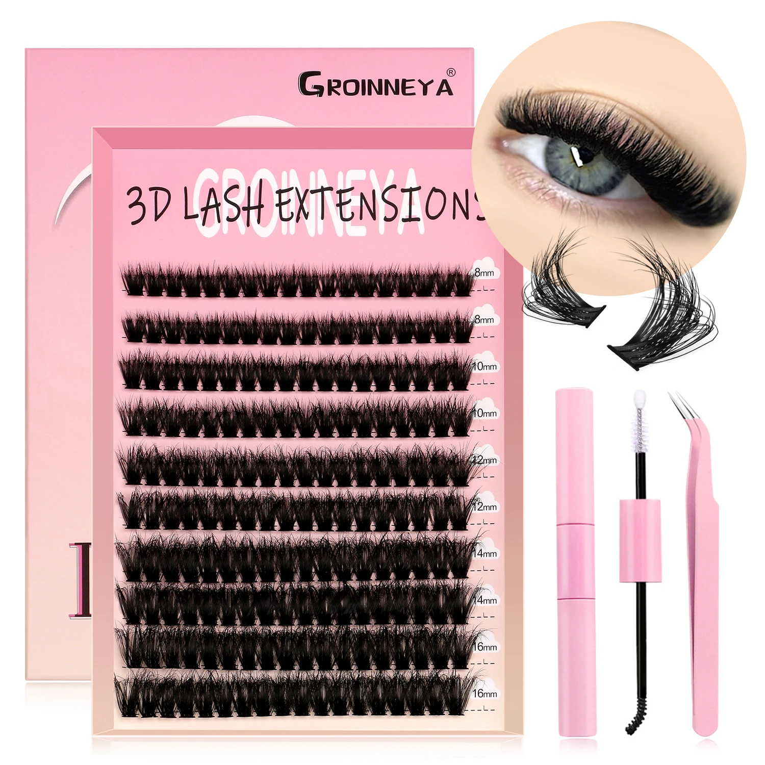 Makeup Set GROINNEYA Lash Clusters Set Individual Eyelashes Cilias DIY Lashes Extension
