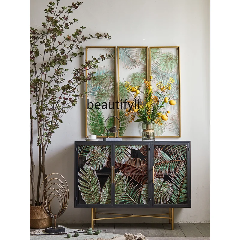 

American Retro Home Entrance Cabinet Iron Glass Industrial Style Sideboard Cabinet Living Room Storage Locker storage cabinet