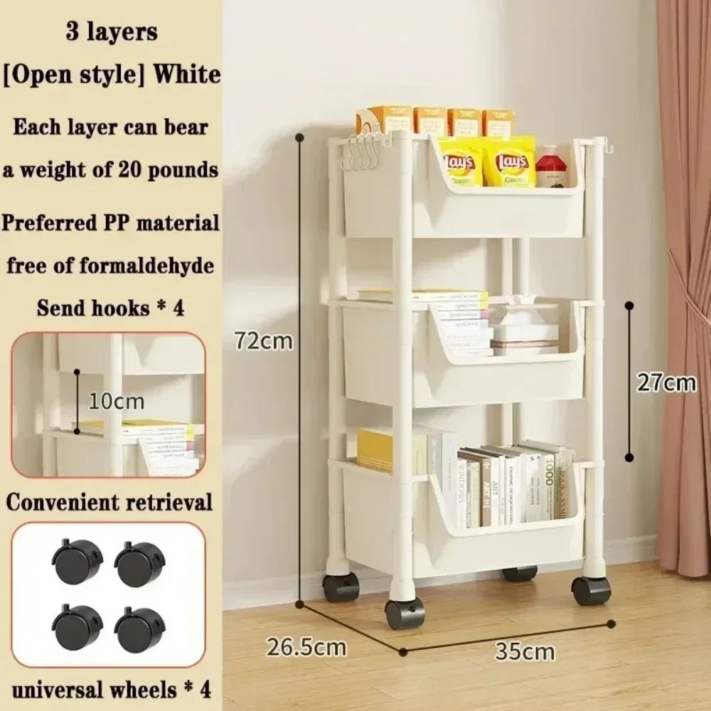 Trolley Bookshelf Movable Bookshelf Mobile Kitchen Storage Rack Snack Cart Storage Rack Multi-Layer Storages Shelve With Wheels