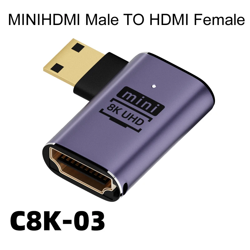 Mini MINIHDMI/Micro HDMI MicroHDMI TO HDMI-Compatible Adapter 90 270 Degree Right Angle Male to Female Converter 8K@60HZ HD Conn