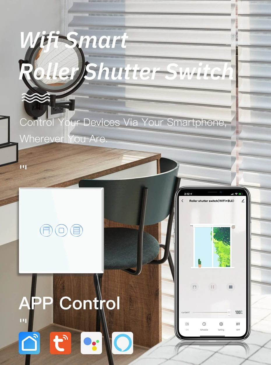 Description Picture 2 of itemBSEED Wifi Roller Shutter Switch Smart Touch Swith For Motor Roller Blinds Percentage Control Support Tuya Smart Life Alexa App