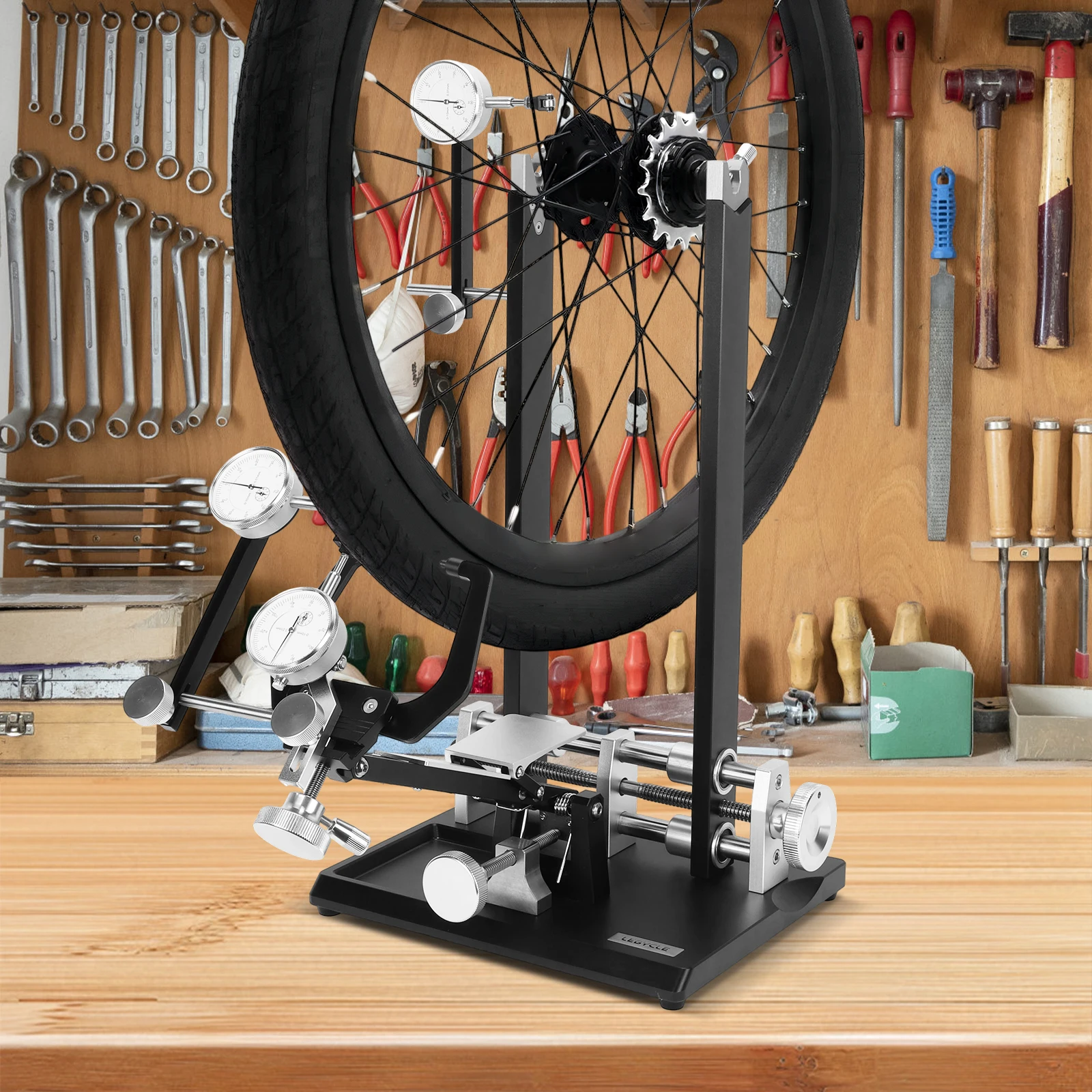 Bicycle Wheel Truing Stand with Precision Dial Indicators Bicycle Wheel Repair Tool Kit for Wheel Alignment and Disc Rotor Check