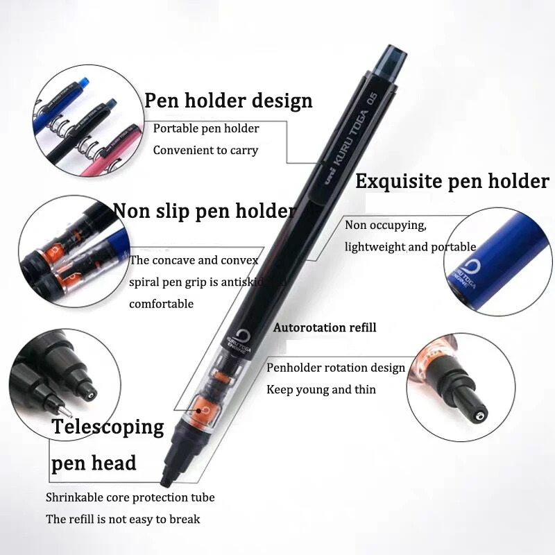uni M5-452 Mechanical Pencil KURU TOGA 0.5mm HB/2B Lead Core Low Center Of Gravity Rotation lapicero School Stationery Supplies 4