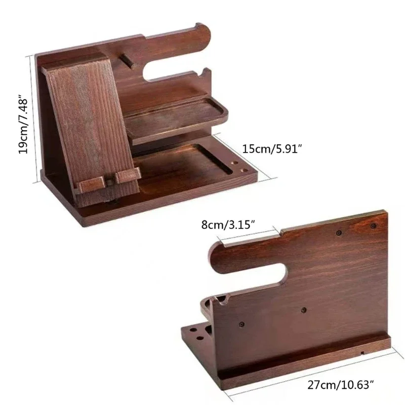 Wooden Bedside Wood Phone Docking Station Holder Wallet Stand Watch Storage Rack Valentines Multifunctional