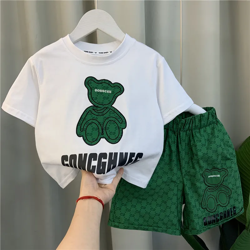 Summer Baby Girl Clothes Kid Boy Cartoon Bear T-Shirts Pants Suit Children Short Sleeve Top and Bottom 2 Pieces Set_voghion.com