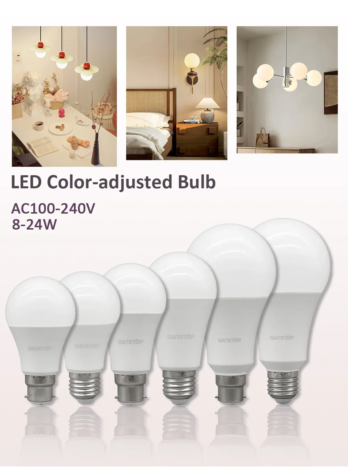 Description Picture 2 of item8pcs LED light Bulb Tricolor Dimming  AC220V 110V 18W 24W Wall Switch CCT 3000K 4000K 6000K Memory Function for Home Bedroom
