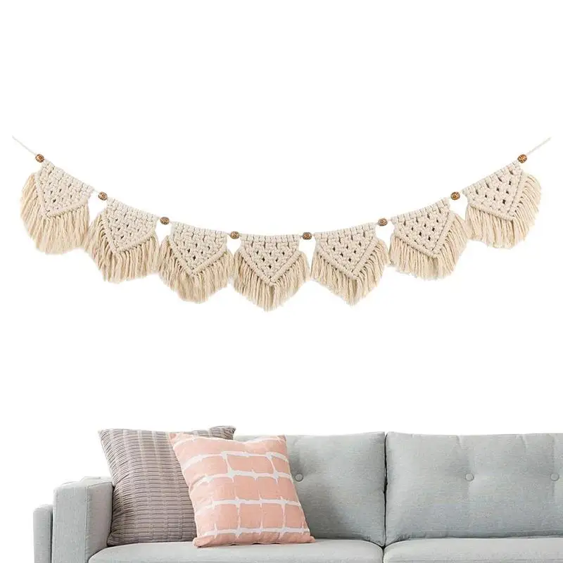 

Macrame Garland Banner With Wood Beads Boho Tapestry Wall Decor Macrame Hanging Garland Door Curtain Tapestry Tassel