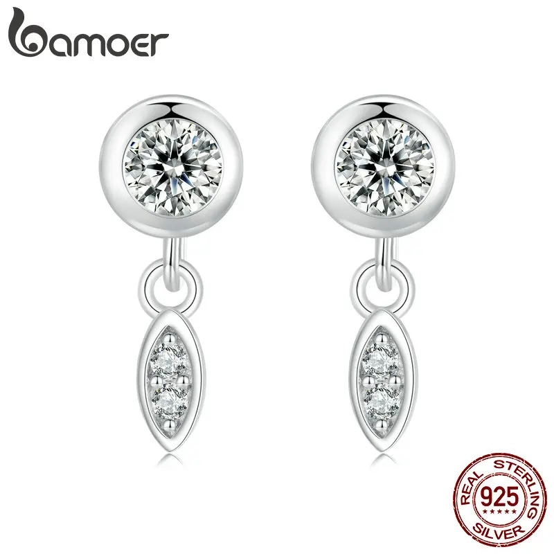 

Bamoer 925 Sterling Silver Minimalist Tassel Stud Earrings Exquisite Zircon Ear For Women Anniversary Party Gift Fine Jewelry