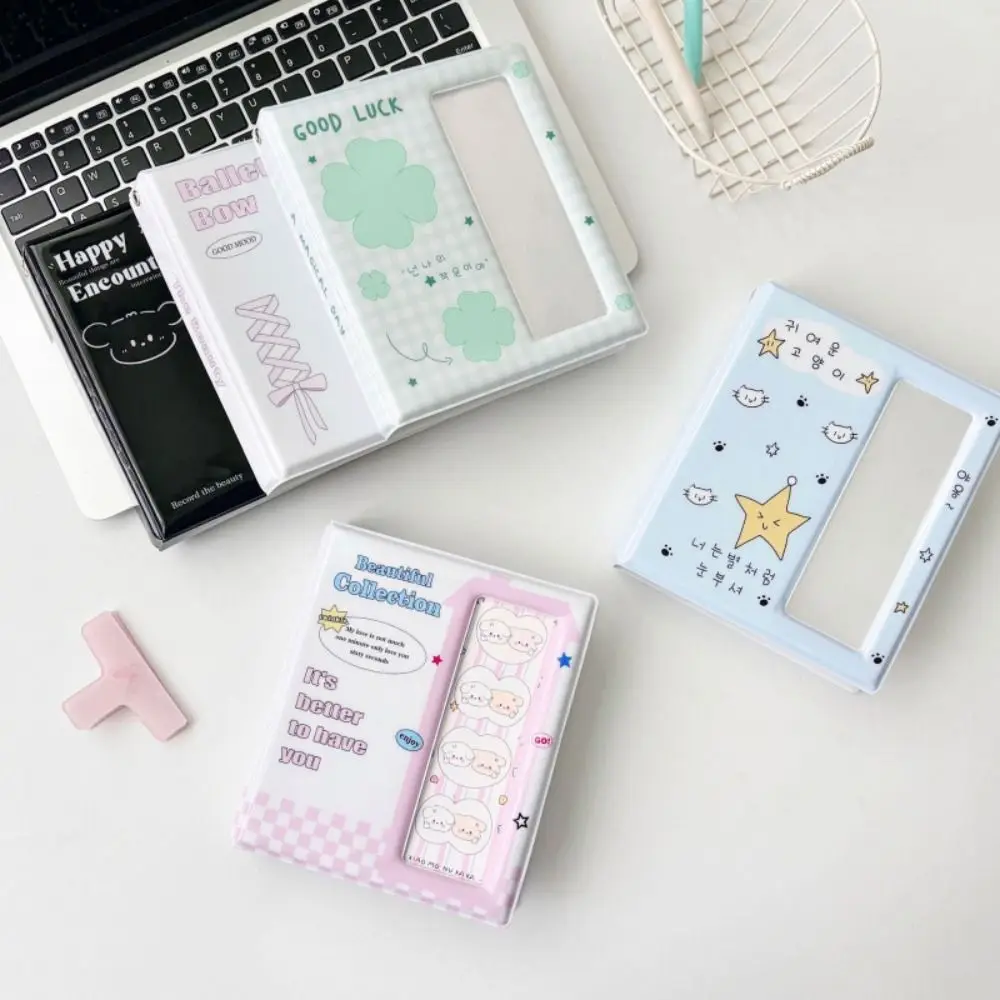 Cute Cartoon 4 Continuous Albums 64 Pockets Clear Pockets Photo Album Holder with Inner Page PVC Small Card Collect Book