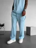 New men's casual pants, stylish and comfortable elastic waist drawstring single-line pleated solid color pocket mops pants 3