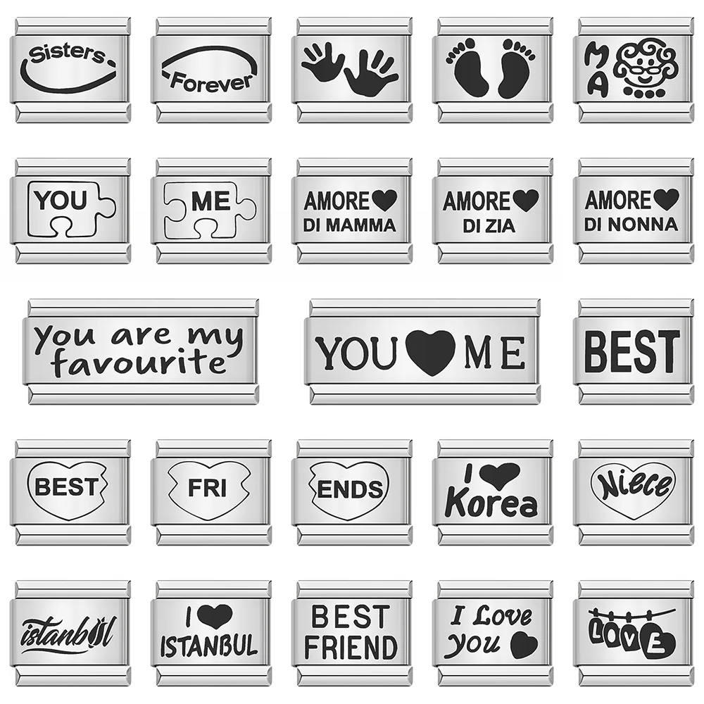 1pc romantische Liebe bester Freund Mama Fußabdrücke italienische Charm Links passen 9mm Armband Edelstahl Schmuck DIY Herstellung – Detail 1