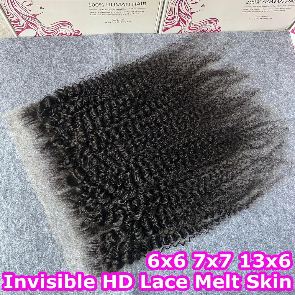 Afro Kinky Curly Invisible HD 13x4 Lace Frontal Human Hair Melt Skins Pre Plucked HD Lace Frontal Afro Kinky 4x4 Closure