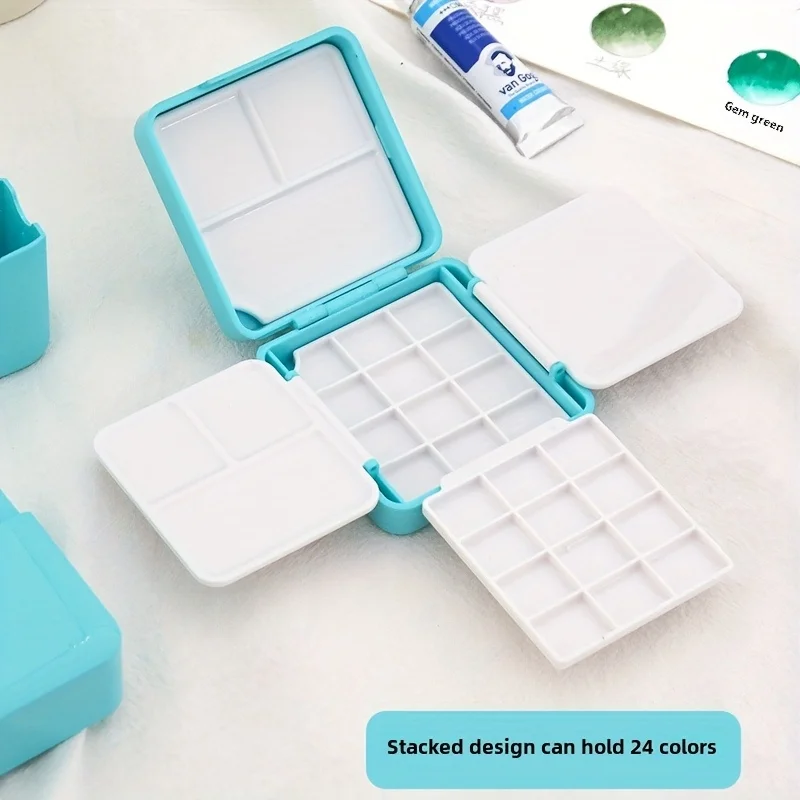 1 세트 휴대용 수채화 그림 세트, 24개의 하프 박스 보관함, 미니 플라스틱 미술 용품 ??박스, 예술가에게 적합