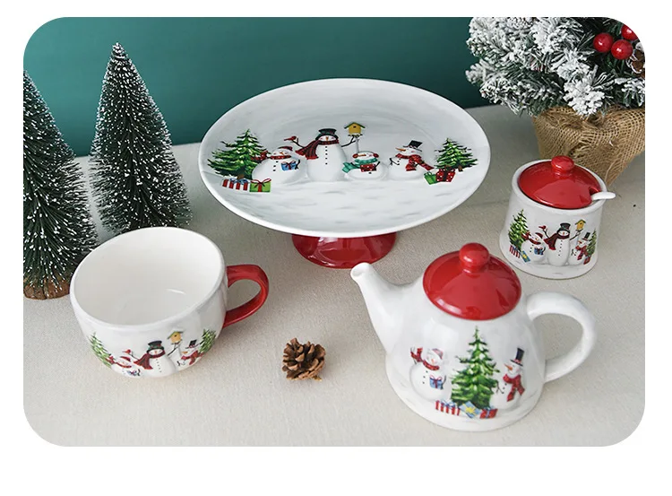 Ensemble de vaisselle et d'assiettes de bonhomme de neige de Noël, pot de  rangement en élasthanne de cuisine, bol à salade familial, ensemble de
