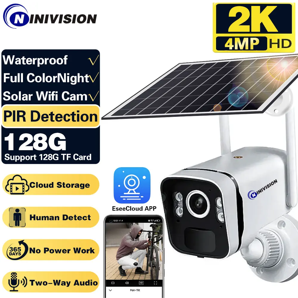 Alta Qualità 4Mp Batteria Solare Bidirezionale Audio A Bassa Potenza Solare Wifi Bullet Camera Telecamere Di Sicurezza Cctv Esterne Telecamere Solari 