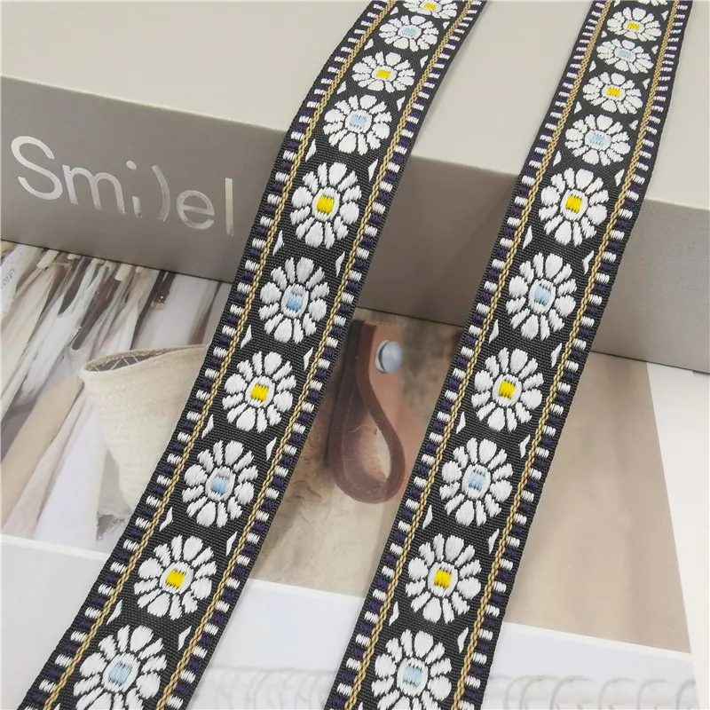 5 Yards 25mm 1 Inch Chrysanthemum Floral Jacquard Ribbon Trim Retro Fashion Design Belt For Clothing Bags Straps Accessory