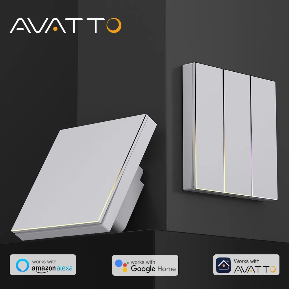AVATTO Tuya Zigbee/WiFi สมาร์ทสวิตช์ไฟ Neutral Wire, ปุ่ม Rebound สวิทช์ Ambient Light สนับสนุน Alexa Google Home 1
