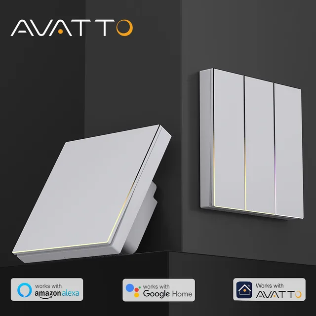 AVATTO Tuya Zigbee/WiFi สมาร์ทสวิตช์ไฟ Neutral Wire, ปุ่ม Rebound สวิทช์ Ambient Light สนับสนุน Alexa Google Home 1