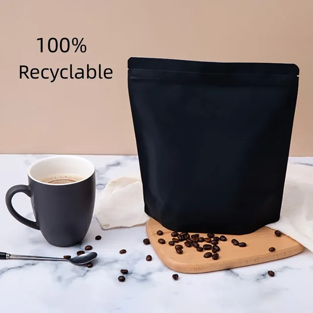 Matte Black Recyclable Pouch 250g 500g PE60 Evoh PE80 Mylar Plastic Bag For Coffee Protein Powder Food Packaging Bags